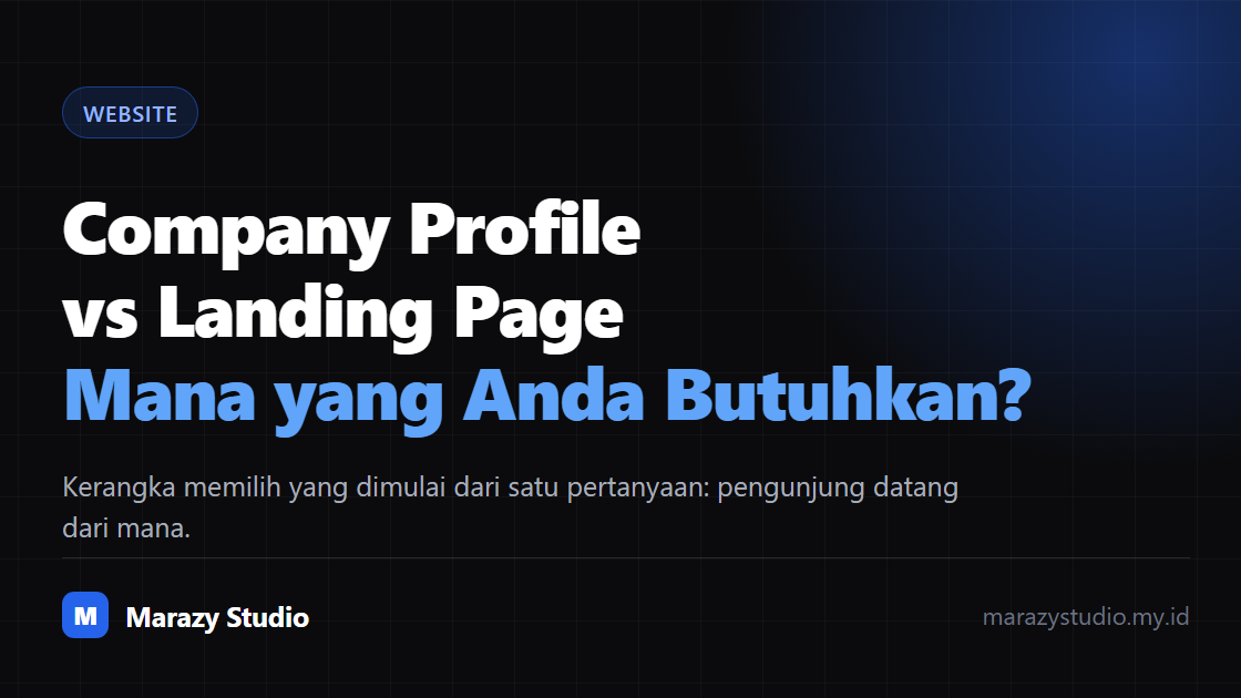 Perbandingan tata letak website company profile dan landing page yang ditampilkan berdampingan di layar